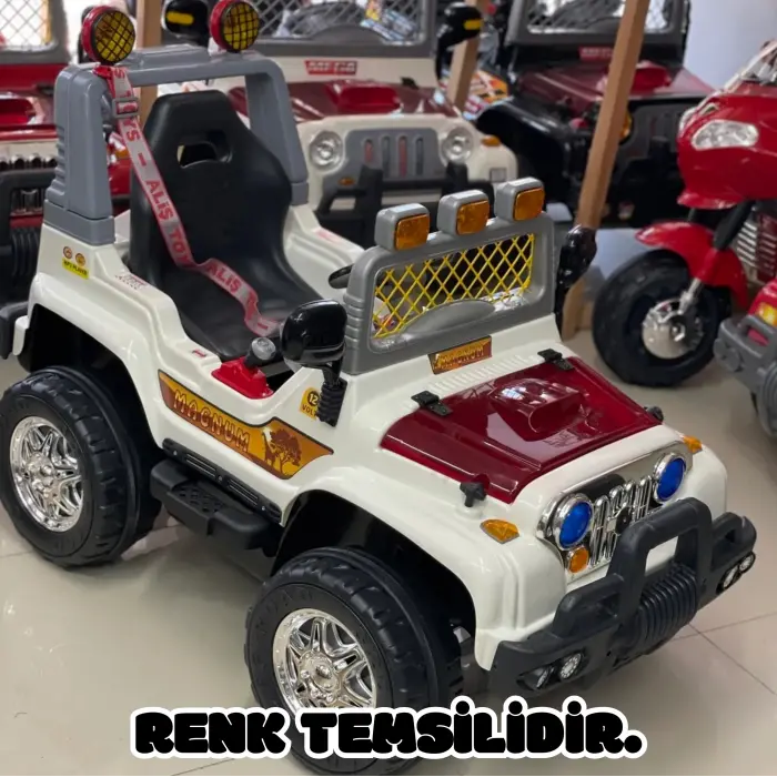 Kumandalı Mega Akülü Araba Mavi - Kumandalı 12 Volt Tek Kişilik Akülü Araba Akülü JEEP - Mega Off Road Turbo Jeep