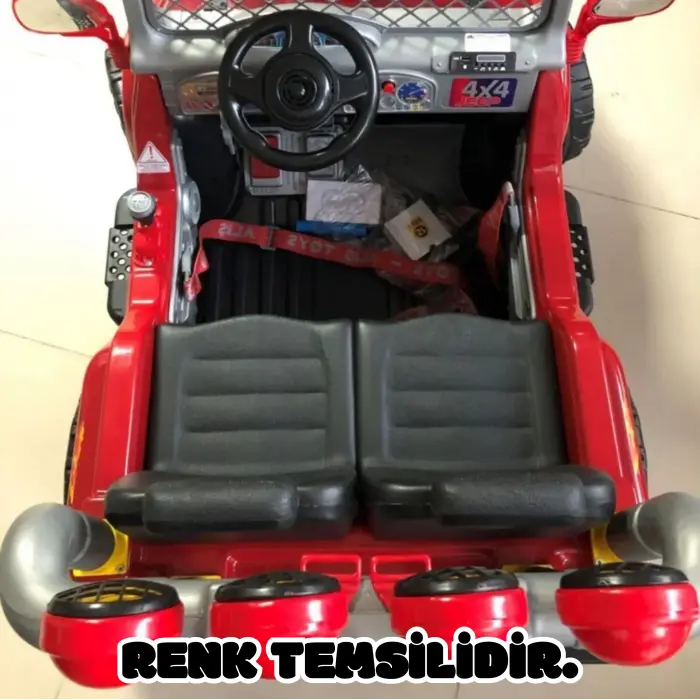 Çift Kişilik Mega Akülü Araba Siyah - 12 Volt İki Kişilik Akülü Araba Akülü JEEP - Mega Off Road Turbo Jeep