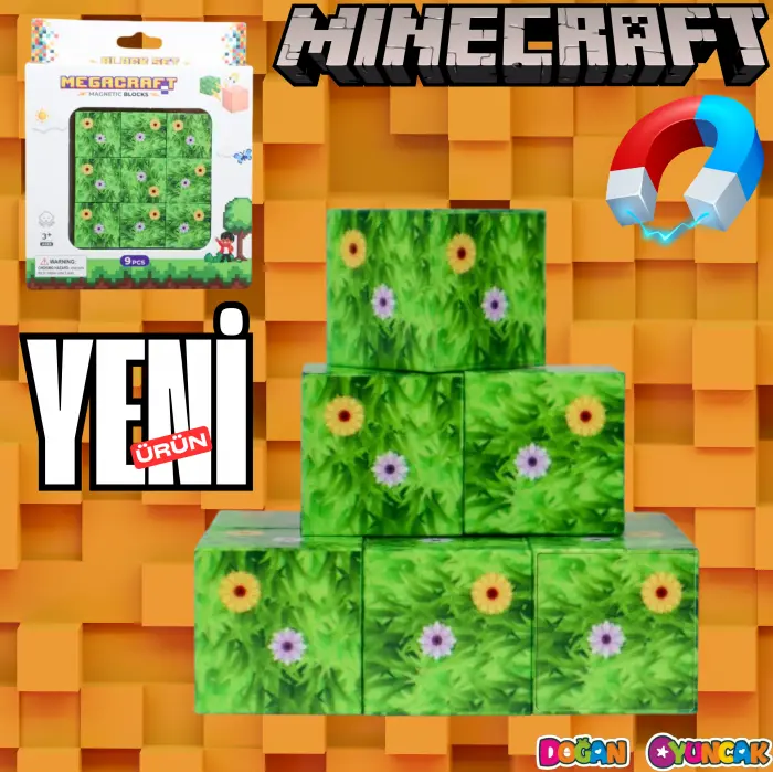 Minecraft Çiçekli Çim Desenli Blok Manyetik Lego Minecraft Manyetik Lego Minecraft Lego Megnetic Blocks