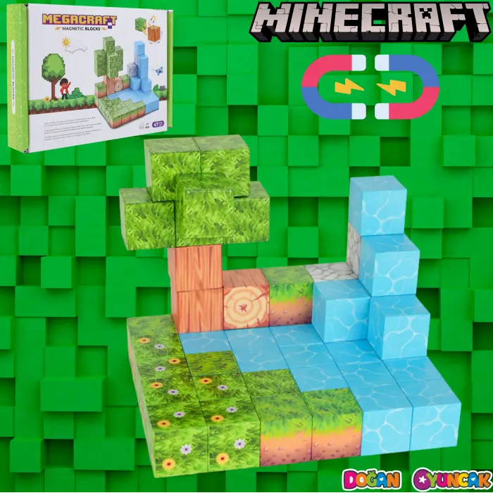 Minecraft Orman Temalı 47 Parça Manyetik Lego Minecraft Manyetik Lego Minecraft Lego Megnetic Blocks