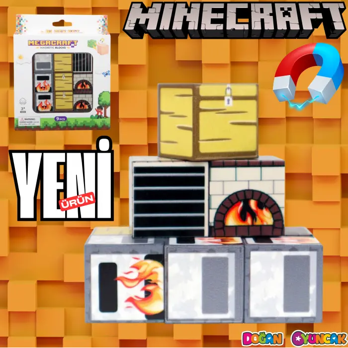 Minecraft Sandık ve Ocak Desenli Blok Manyetik Lego Minecraft Manyetik Lego Minecraft Lego Megnetic Blocks