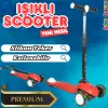 Lupa Katlanabilir Işıklı 3 Tekerlekli Kırmızı Scooter - Işıklı Scooter - Slikon Teker Scooter - Çocuk Scooter - İttir Git