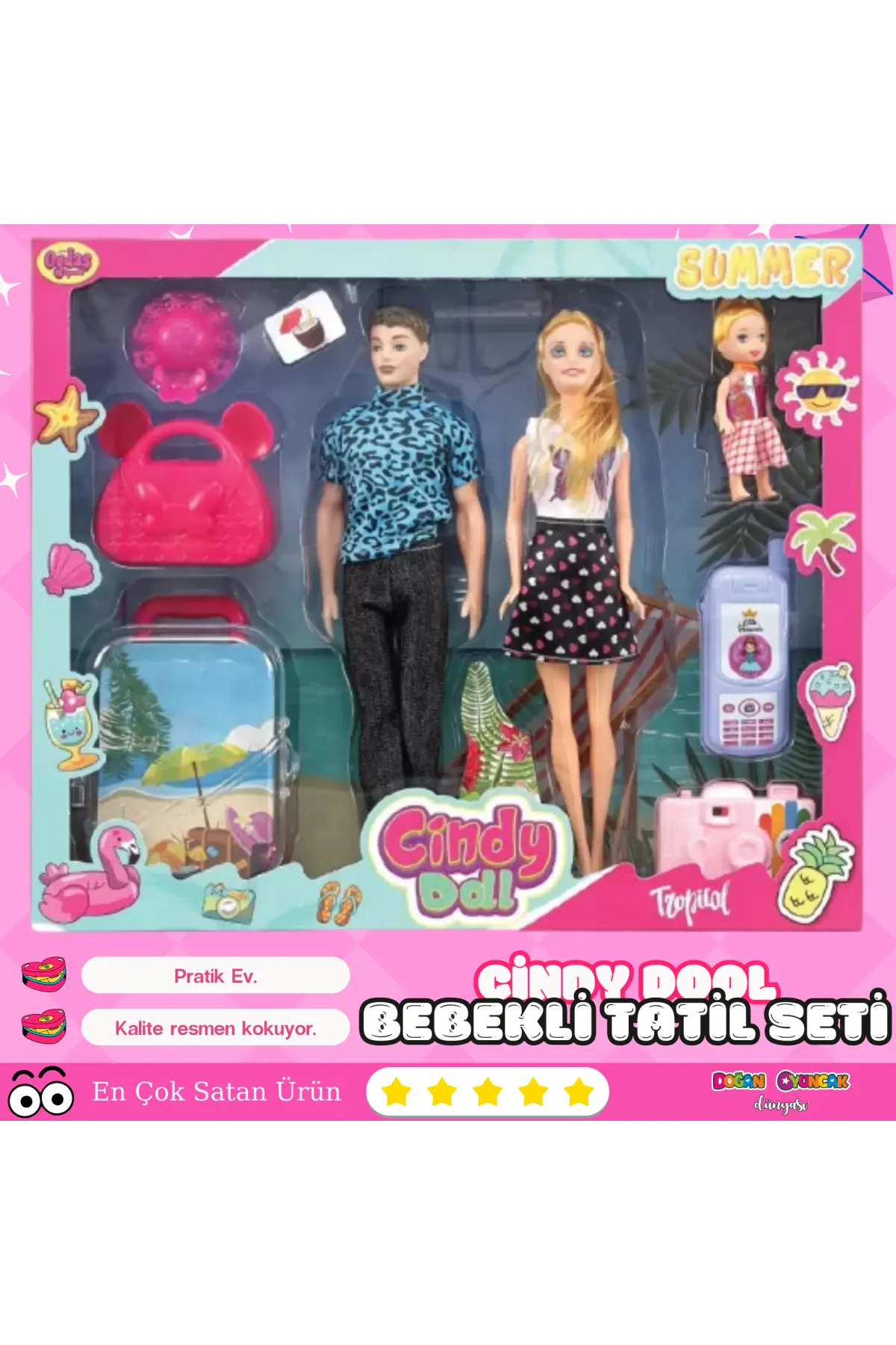 Cindy Doll Aile Tatil Seti - Aksesuarlı Bebek Seti - Oyuncak Tatil Seti - Gelin Damat Oyuncak Aile Oyuncak