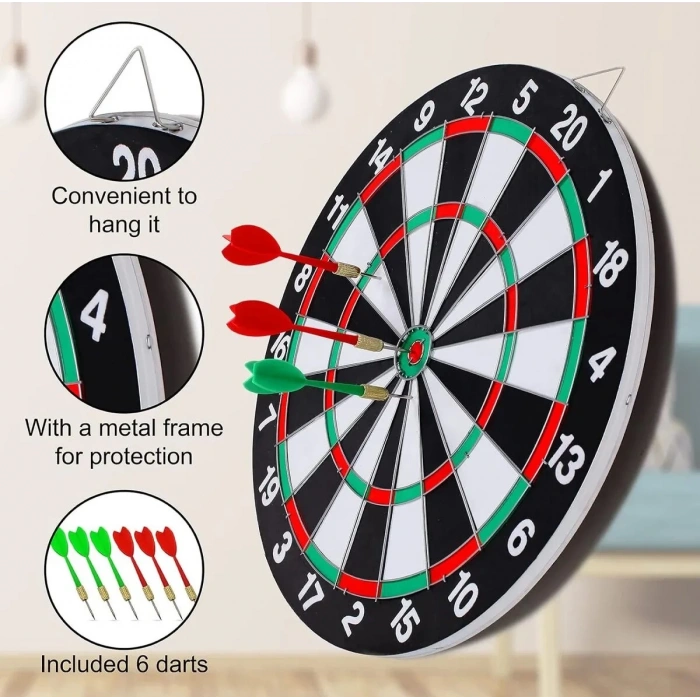 17 inc. İğneli Dart Tahtası Seti (40 cm.) - Oyuncak Dart Seti - İğneli Dart Oyuncak - Dart Oyunu Seti