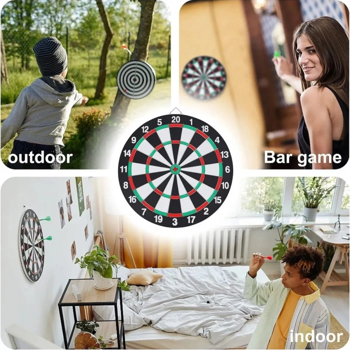 17 inc. İğneli Dart Tahtası Seti (40 cm.) - Oyuncak Dart Seti - İğneli Dart Oyuncak - Dart Oyunu Seti