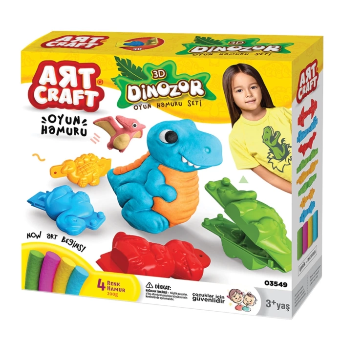 3D Dinozor Oyun Hamur Seti 200 Gr. - Oyun Hamuru Seti - Hamur Setleri - Hamur Kalıpları