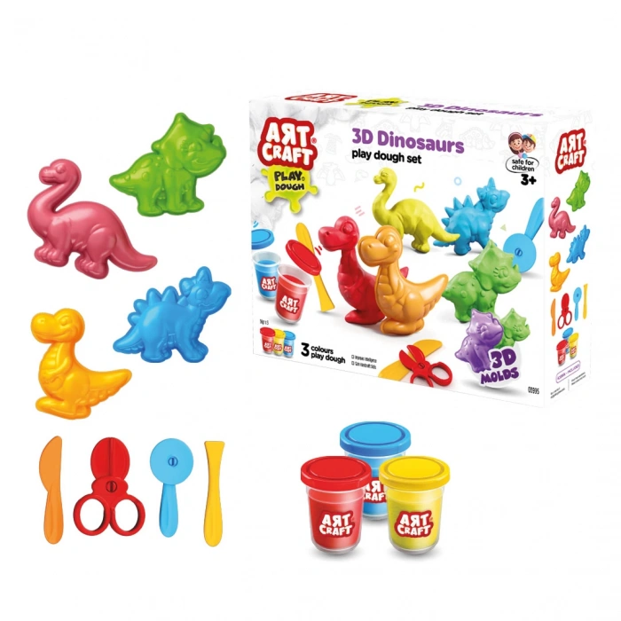 3D Dinozorlar Oyun Hamur Seti 168 Gr. - Oyun Hamuru Seti - Hamur Setleri - Hamur Kalıpları - Doğal Oyun Hamuru