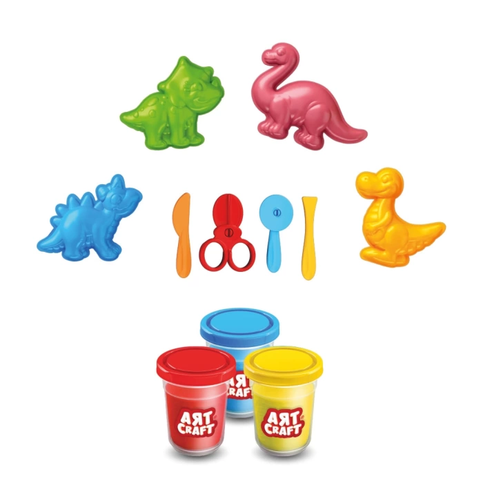 3D Dinozorlar Oyun Hamur Seti 168 Gr. - Oyun Hamuru Seti - Hamur Setleri - Hamur Kalıpları - Doğal Oyun Hamuru
