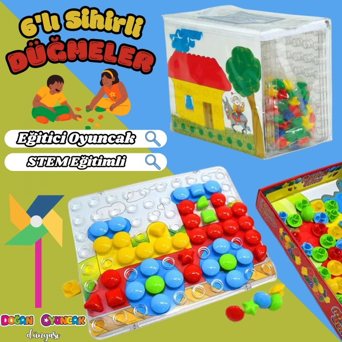 6lı Sihirli Düğmeler Oyunu - Oyuncak Sihir Düğmeler - Renkleri Yerine Yerleştirme Oyunu Resim Oyunu