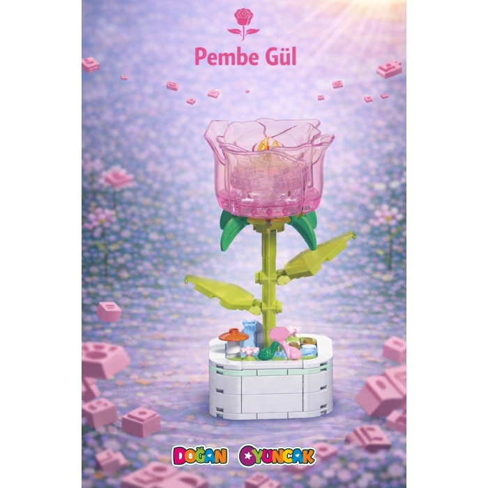 Mikro Blok Kristal Pembe Gül Çiçek Lego - Lego Setleri Mini Lego - Çiçek Lego - Blossom Çiçek Lego