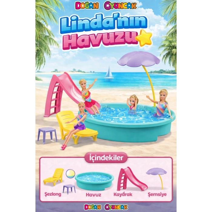 Lindanın Havuzu - Havuz Partisi Oyuncak - Havuz Partisi Seti - Barbie Havuz Seti
