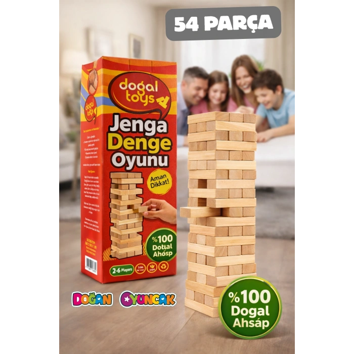 Ahşap Denge Oyunu Jenga 54 Parça - Ahşap Jenga Oyunu Aile Oyunu Kutu Oyunu