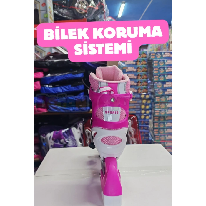 Slikon Tekerli Pembe Paten 31-34 Numara - Silikon Tekerli Paten Alıştırma Pateni - Silikon Tekerlekli