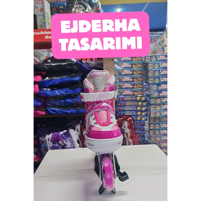 Slikon Tekerli Pembe Paten 31-34 Numara - Silikon Tekerli Paten Alıştırma Pateni - Silikon Tekerlekli