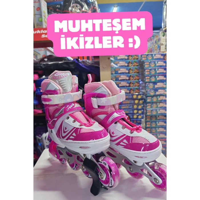 Slikon Tekerli Pembe Paten 31-34 Numara - Silikon Tekerli Paten Alıştırma Pateni - Silikon Tekerlekli