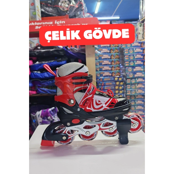 Slikon Tekerli Kırmızı Paten 39-42 Numara - Silikon Tekerli Paten Alıştırma Pateni - Silikon Tekerlekli