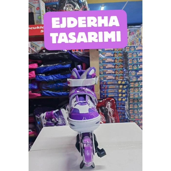 Slikon Tekerli Mor Paten 31-34 Numara - Silikon Tekerli Paten Alıştırma Pateni - Silikon Tekerlekli