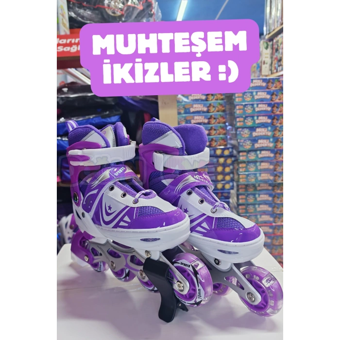 Slikon Tekerli Mor Paten 31-34 Numara - Silikon Tekerli Paten Alıştırma Pateni - Silikon Tekerlekli