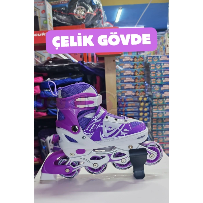 Slikon Tekerli Mor Paten 31-34 Numara - Silikon Tekerli Paten Alıştırma Pateni - Silikon Tekerlekli