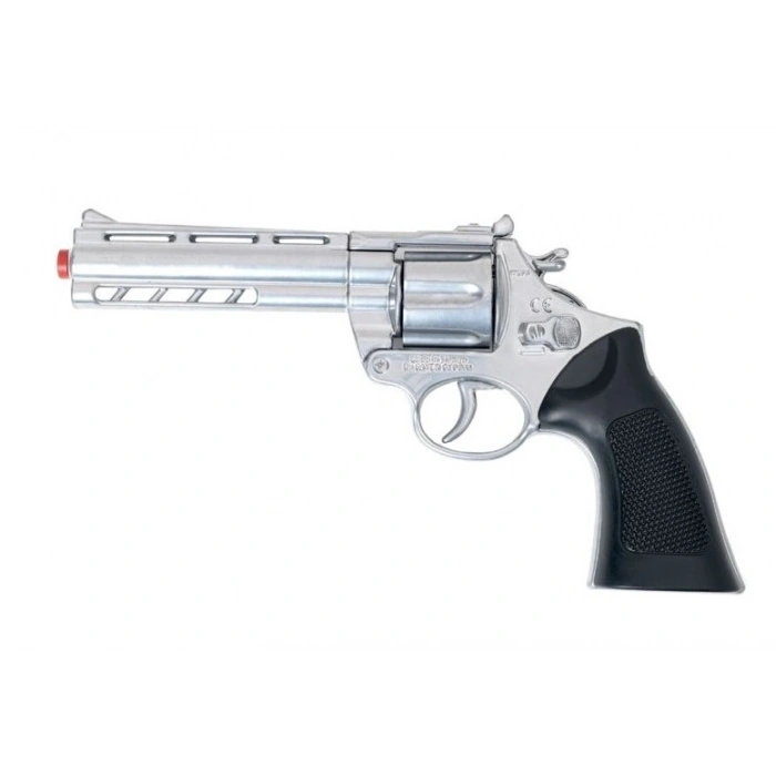 Mantar Patlatan Metal Gümüş Kovboy Tabancası - Metal Kovboy Silahı Çelik Mantar Silahı