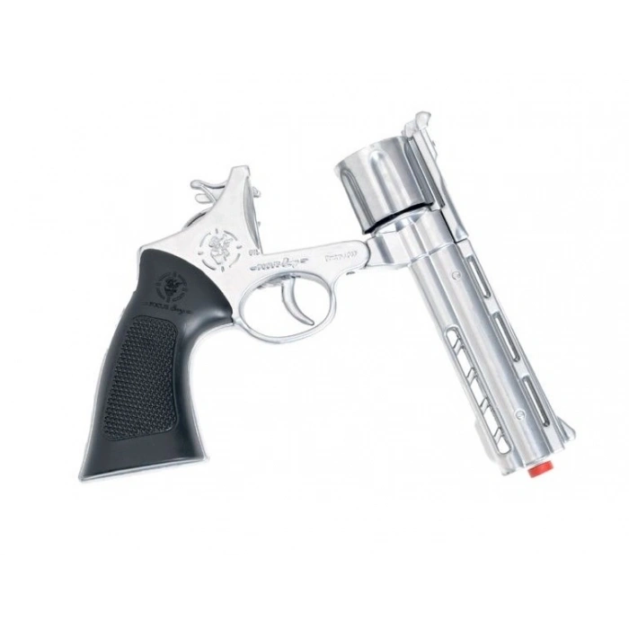 Mantar Patlatan Metal Gümüş Kovboy Tabancası - Metal Kovboy Silahı Çelik Mantar Silahı