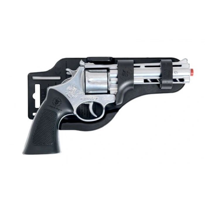 Mantar Patlatan Metal Gümüş Kovboy Tabancası - Metal Kovboy Silahı Çelik Mantar Silahı