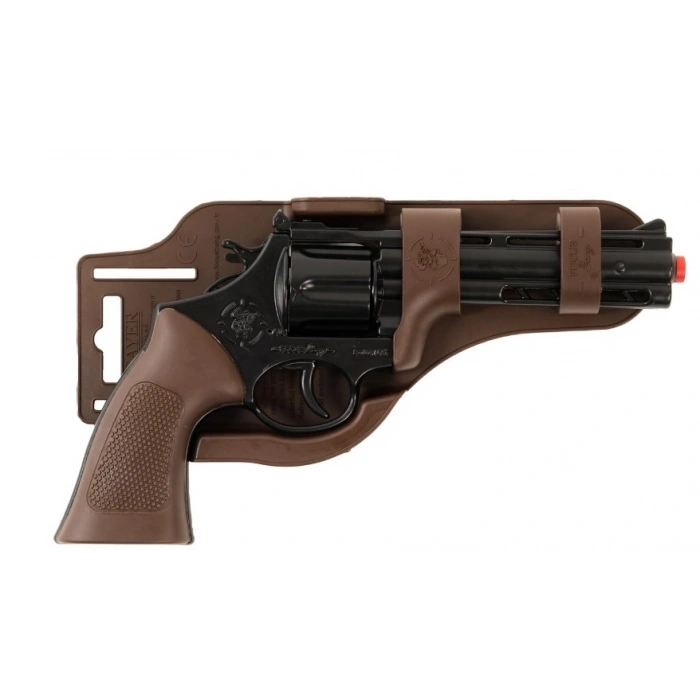 Mantar Patlatan Metal Siyah Kovboy Tabancası - Metal Kovboy Silahı Çelik Mantar Silahı