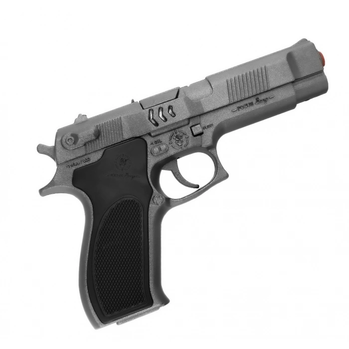 Mantar Patlatan Metal Krom Polis Tabancası - Metal Polis Silahı Çelik Mantar Silahı