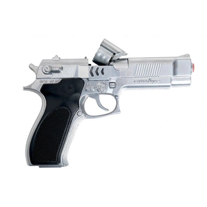 Mantar Patlatan Metal Çelik Polis Tabancası - Metal Polis Silahı Çelik Mantar Silahı