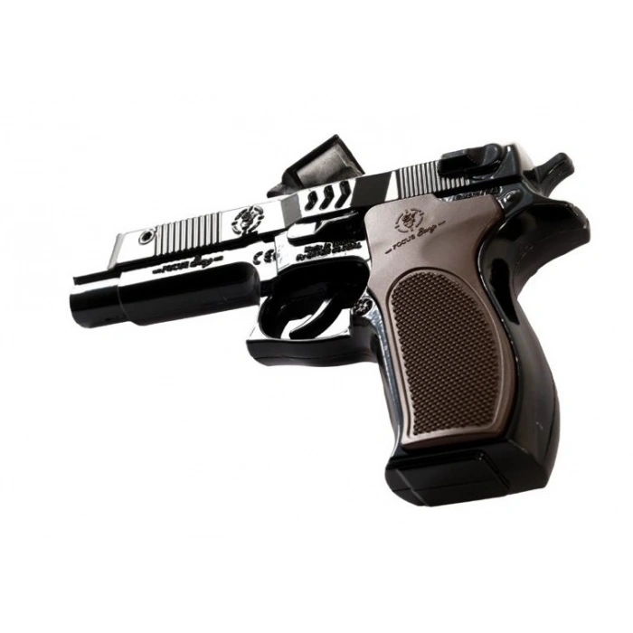 Mantar Patlatan Metal Siyah Polis Tabancası - Metal Polis Silahı Çelik Mantar Silahı