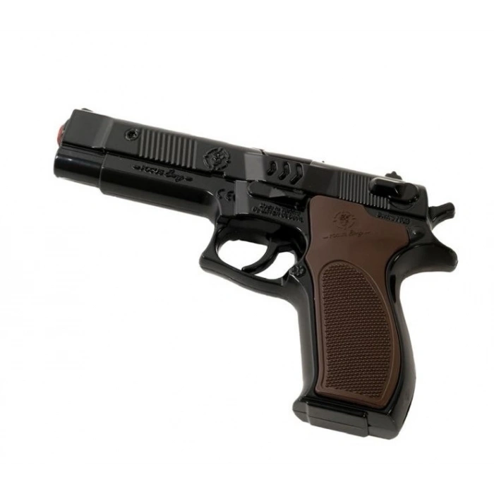 Mantar Patlatan Metal Siyah Polis Tabancası - Metal Polis Silahı Çelik Mantar Silahı