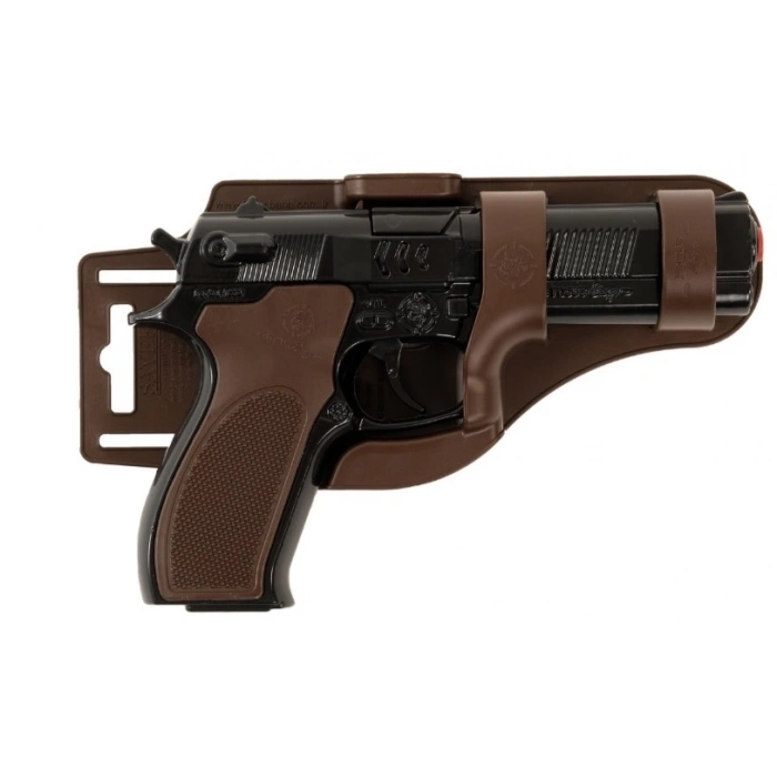 Mantar Patlatan Metal Siyah Polis Tabancası - Metal Polis Silahı Çelik Mantar Silahı