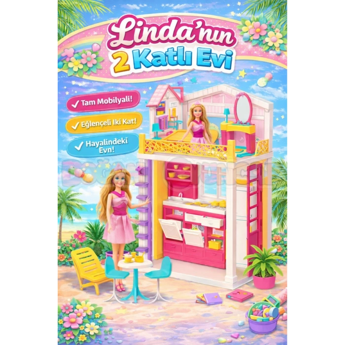 Lindanın Evi 2 Katlı - Ev Oyuncak - Lindanın Ev Seti - Barbie Ev Seti
