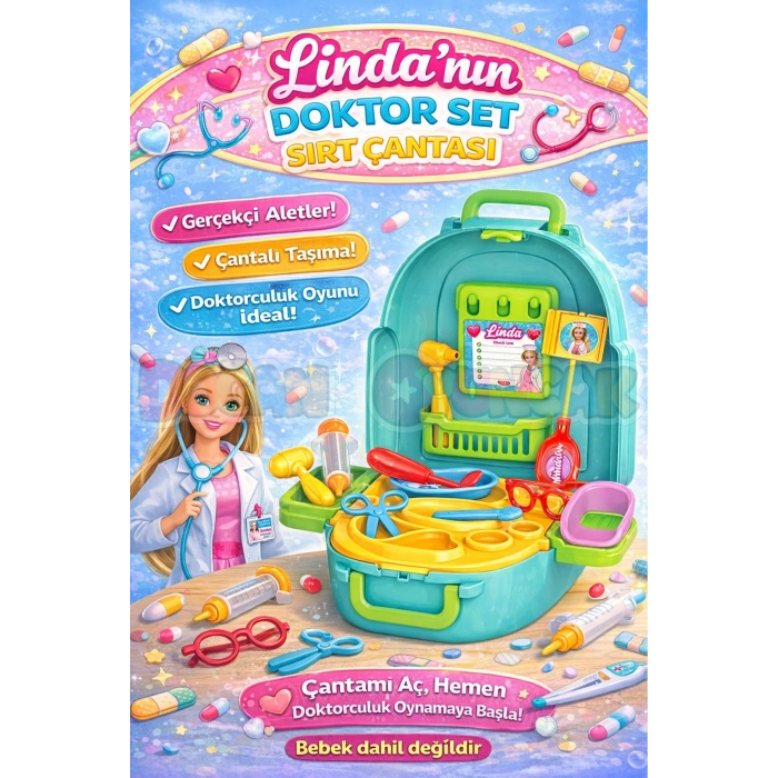 Lindanın Doktor Set Sırt Çantası - Doktor Setleri - Doktor Oyuncak Seti - Doktor Gereçleri