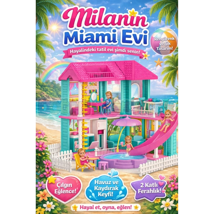 Milanın Miami Evi - Ev Oyuncak - Milanın Miami Ev Seti - Barbie Ev Seti - Rüya Evi - Oyun Evi