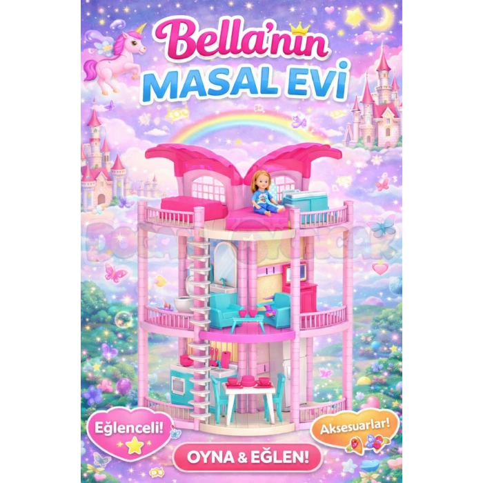 Bellanın Masal Evi - Bella Oyuncak Ev - Barbie Ev Seti - Bellanın Masal Evi - Bella 3 Katlı Evi