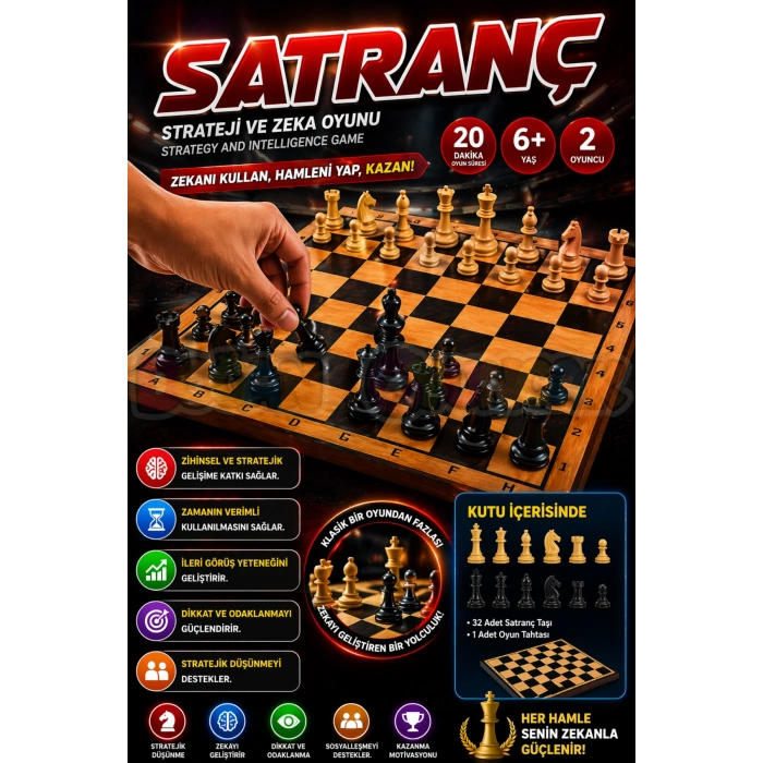 Ahşap Satranç Oyunu - Akıl ve Zeka Oyunu - Moli Satranç Oyunu - Strateji Oyunu