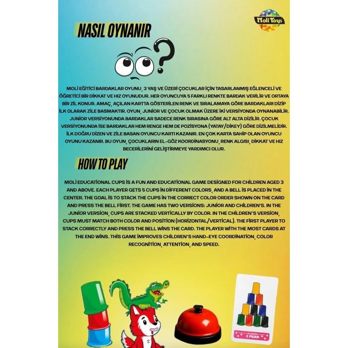 Eğitici Bardaklar Oyunu - Akıl ve Zeka Oyunu - Hızlı Bardaklar Oyunu - Moli Pratik Bardaklar Oyunu