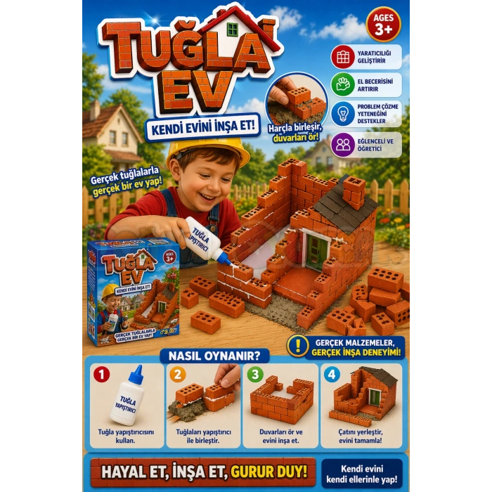 Brick House Minyatür Inşaat Seti - Tuğla İnşaat Seti Ev Yapma Seti Kiramit Seti