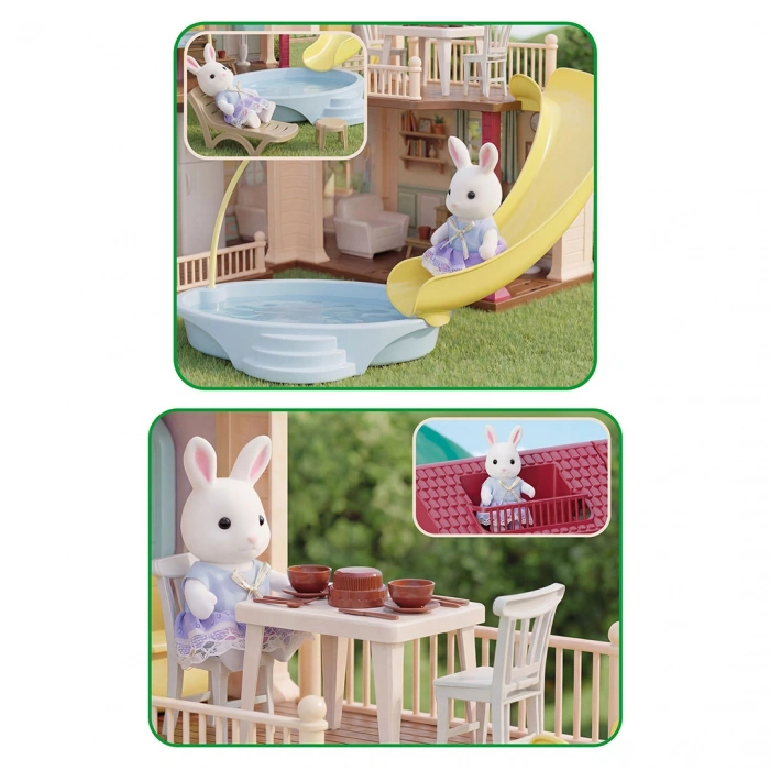 Doğa Ailesi Yaz Evi Havuzlu Oyuncak Ev - Tavşan Ailesi Oyun Evi Tavşan Tatil Evi Sylvanian Evi