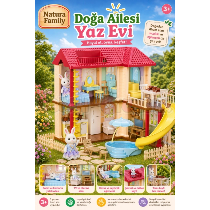 Doğa Ailesi Yaz Evi Havuzlu Oyuncak Ev - Tavşan Ailesi Oyun Evi Tavşan Tatil Evi Sylvanian Evi
