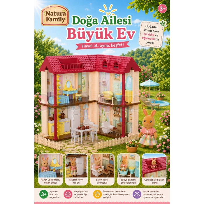 Doğa Ailesi Villa Evi Oyuncak Ev - Tavşan Ailesi Oyun Evi Tavşan Tatil Evi Sylvanian Evi