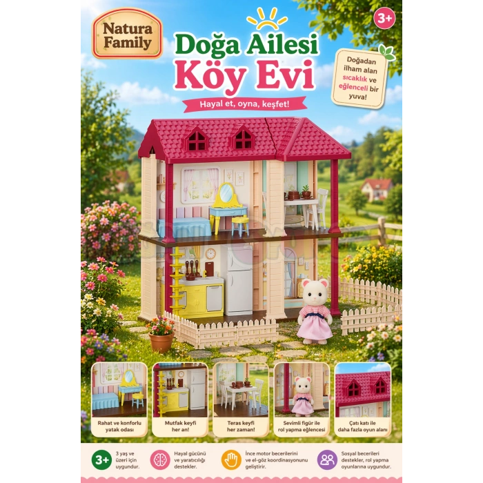 Doğa Ailesi Köy Evi Oyuncak Ev - Tavşan Ailesi Oyun Evi Tavşan Tatil Evi Sylvanian Evi