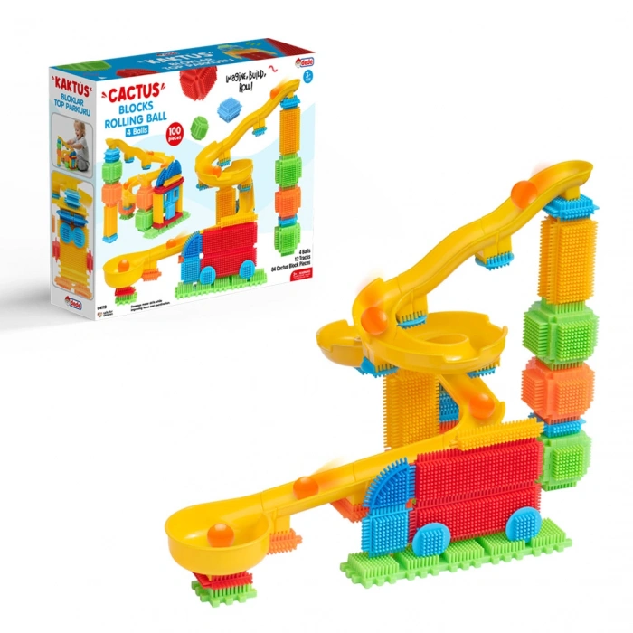 Kaktüs Bloklar Top Parkuru (100 Parça) - Kaktüs Oyuncak - Kaktüs Lego - Taraklı Lego Seti
