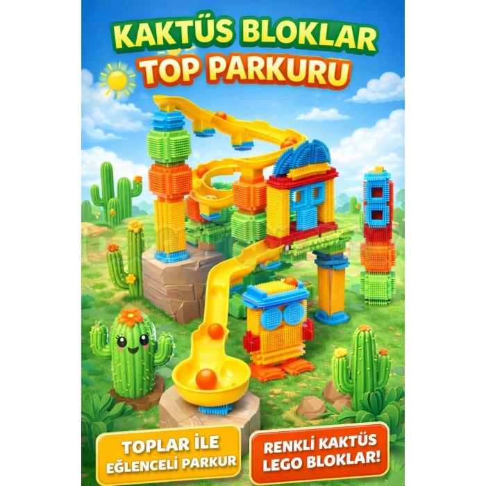 Kaktüs Bloklar Top Parkuru (100 Parça) - Kaktüs Oyuncak - Kaktüs Lego - Taraklı Lego Seti