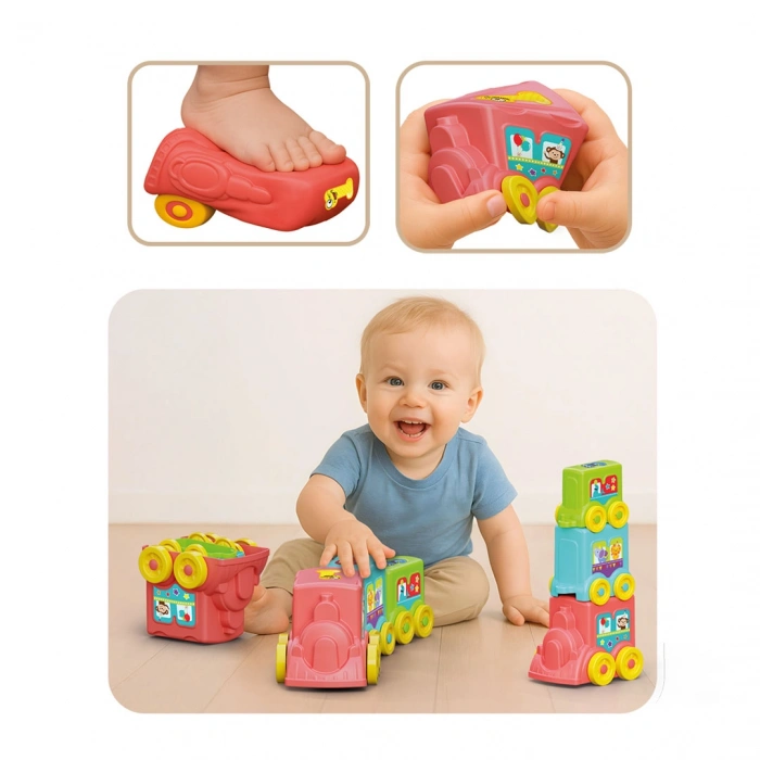 Yumuşak Aktivite Treni - Bebek Oyuncakları - Üst Üste Dizme Eğitici Oyuncak - Soft Lego Tren Oyuncakları