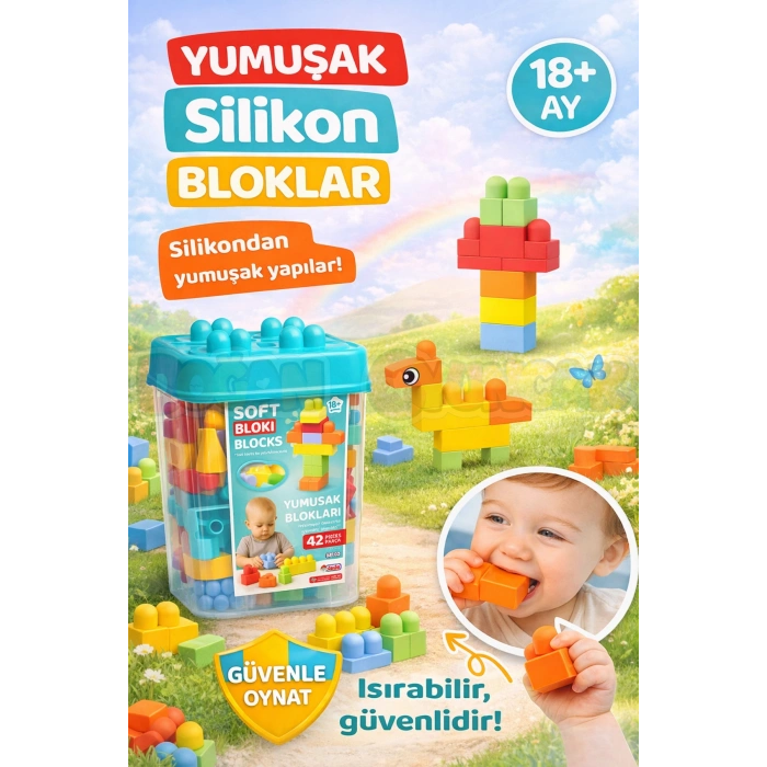 Yumuşak Bloki Blokları Kova 42 Parça - Büyük Yumuşak Bloklar - Büyük Soft Lego Oyuncakları