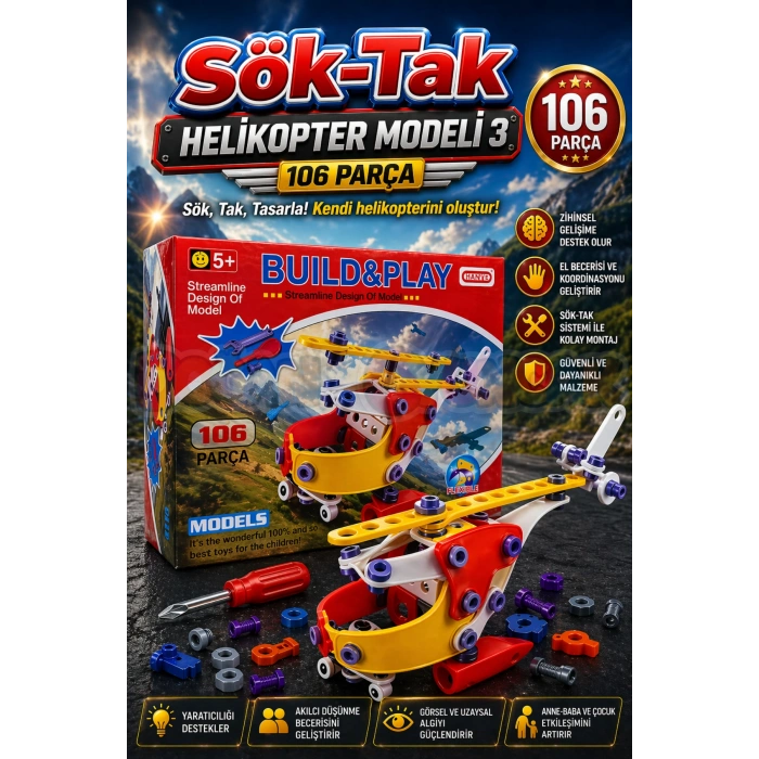 Hanye Sök-Tak Helikopter 3 Modeli - Oyuncak Söktak Helikopter Modeli - Lego Setleri
