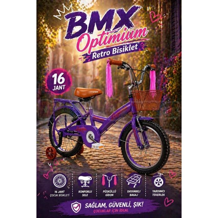 BMX Legano Optimum Series Retro 16 Jant Çocuk Bisikleti Mor - Legano 16 Jant Bisiklet Retro BMX Bisiklet