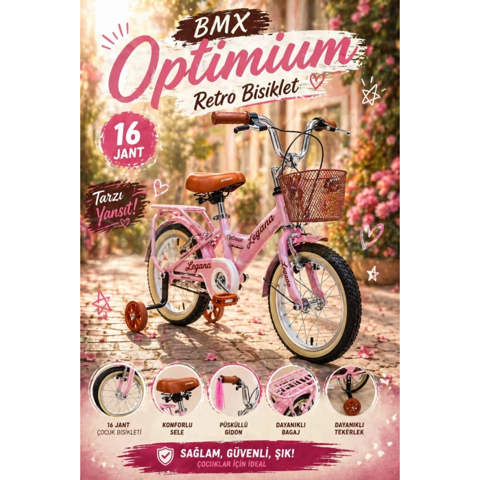 BMX Legano Optimum Series Retro 16 Jant Çocuk Bisikleti Pembe - Legano 16 Jant Bisiklet Retro BMX Bisiklet